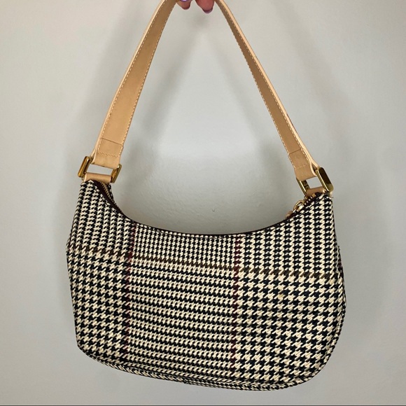 Ralph Lauren Vintage Houndstooth Shoulder Bag Mini Bag Glen Plaid Black Tan Gold - Picture 3 of 13